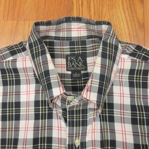 JOS. A. BANK REGULAR FIT 100% COTTON SHIRT BLACK, RED, WHITE PLAID LARGE, L